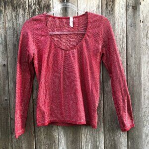Victoria's Secret Red Sparkly Long Sleeve Scoop Neck Top Large
